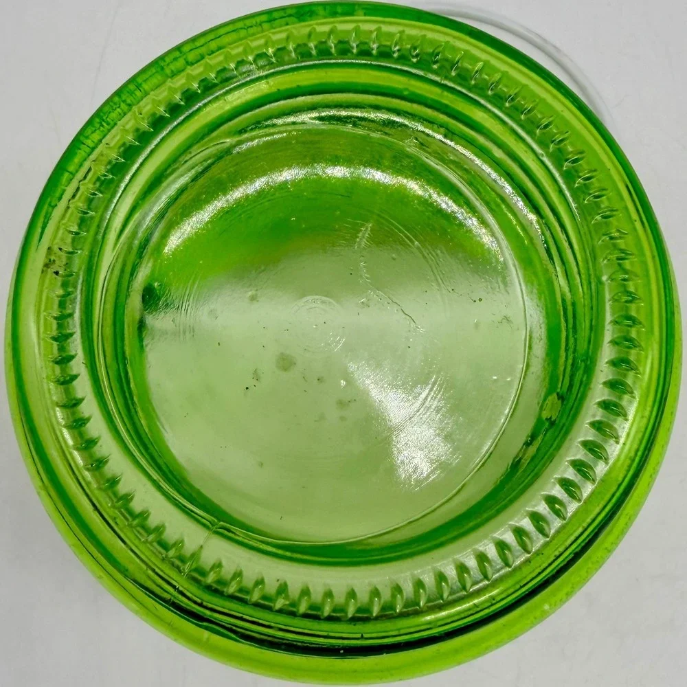 Green Ribbed Beehive Glass Lantern Votive Candle Holder with Wire Handle Vintage